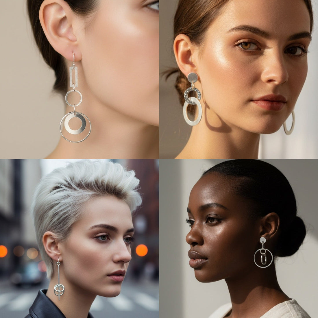 Bold oversized sterling silver earrings editorial collage, spring summer 2026 jewellery trends