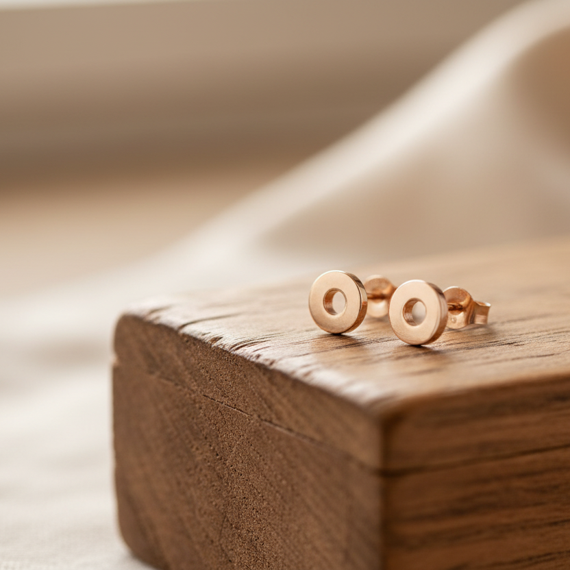 9ct Gold Circular Studs on Natural Indoor Surface