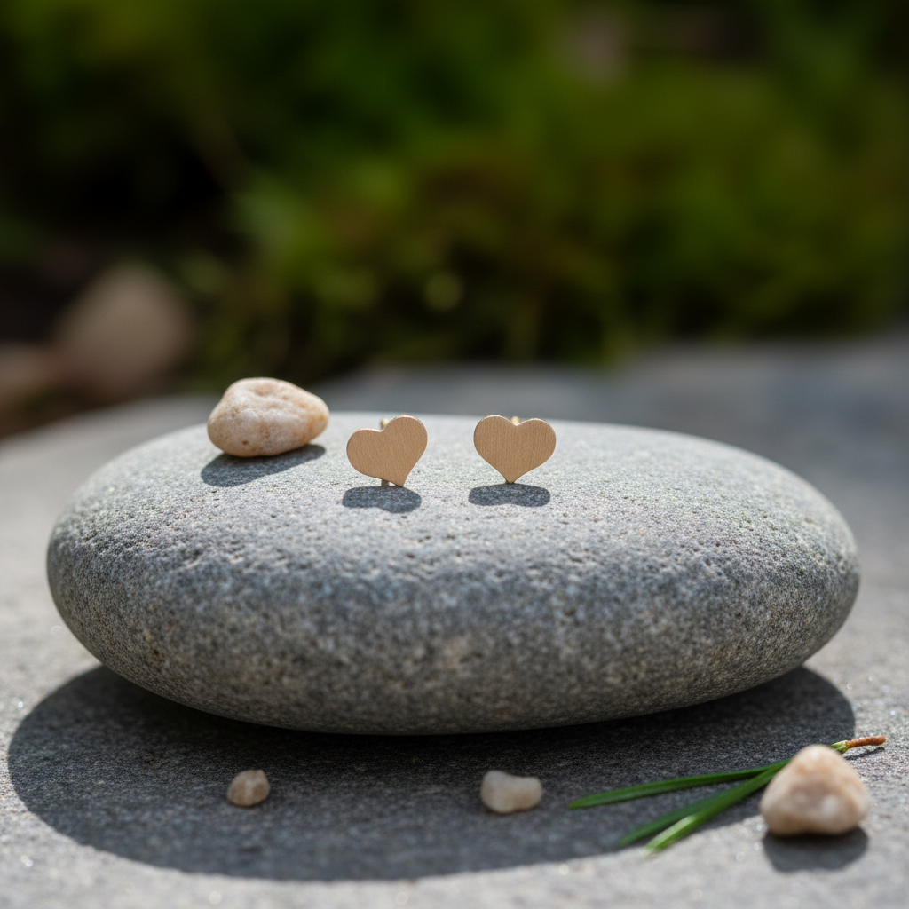9ct Gold Heart Studs - Outdoor