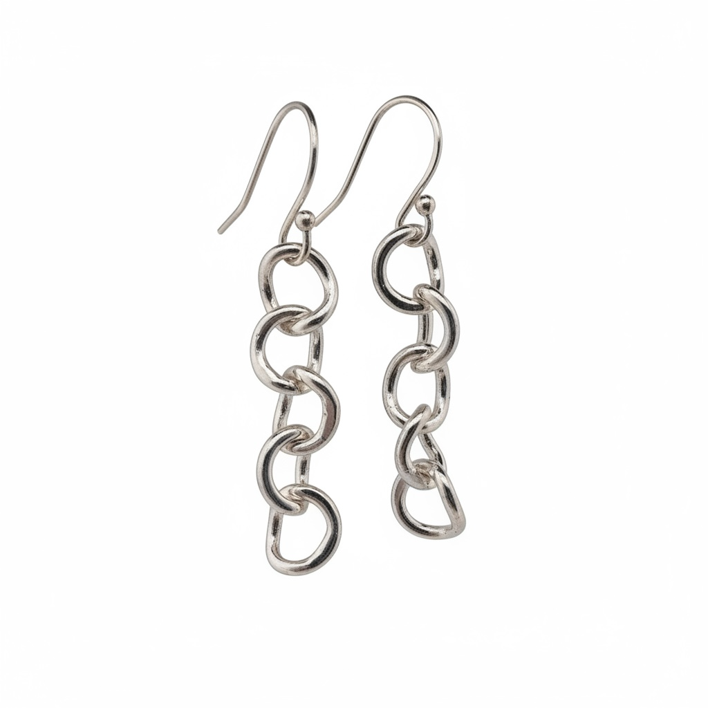 Curved Chain Link Sterling Silver Drop Earrings