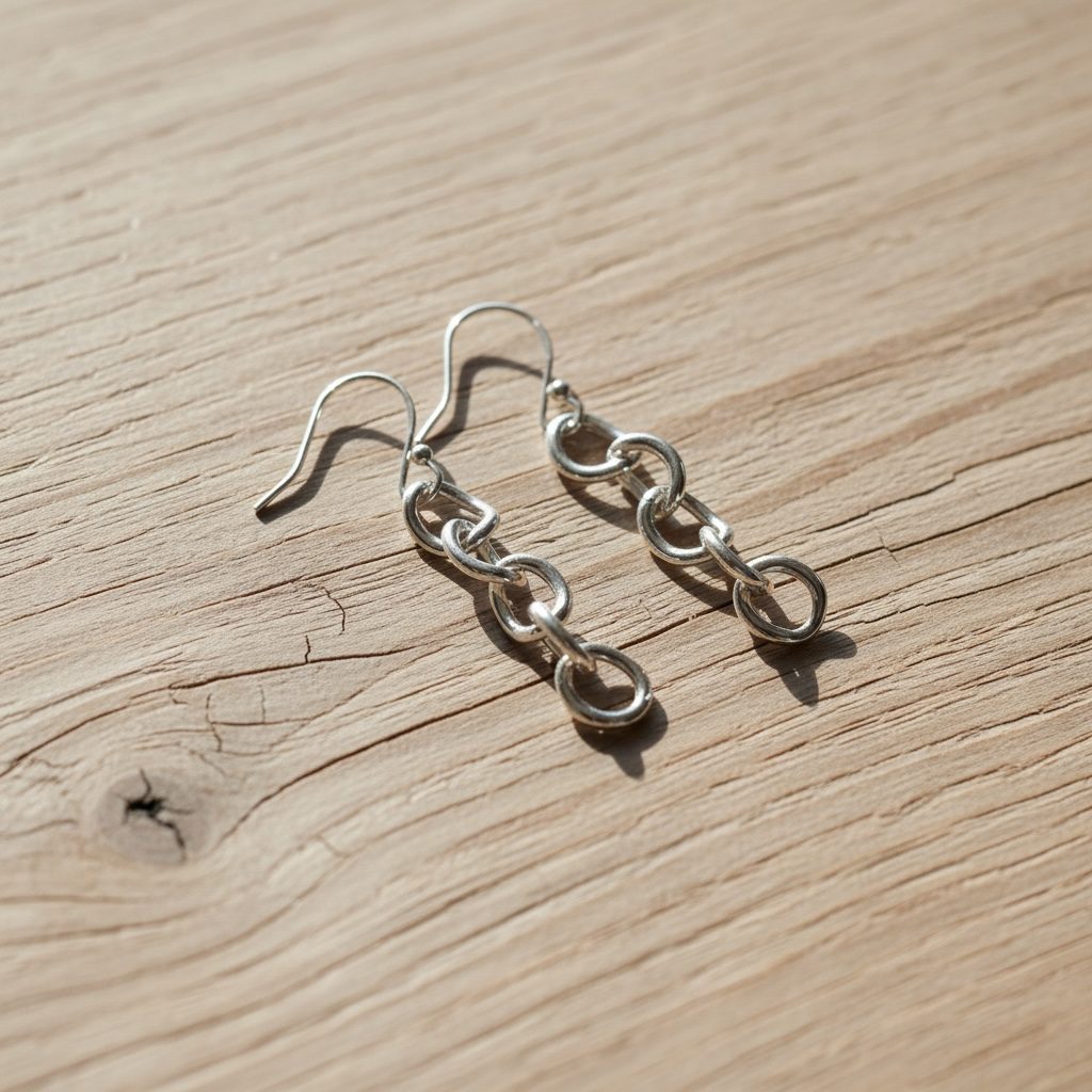 Curved Chain Link Sterling Silver Drop Earrings
