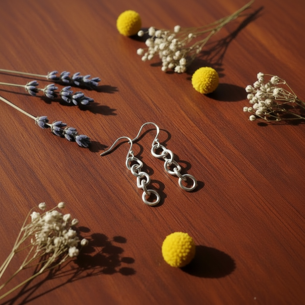 Curved Chain Link Sterling Silver Drop Earrings