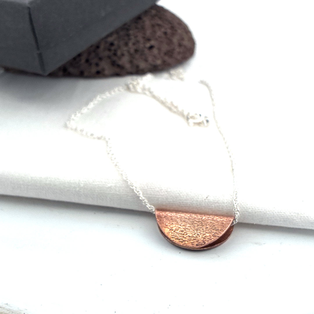 Half Moon Oxidised Sterling Silver Pendant Necklace