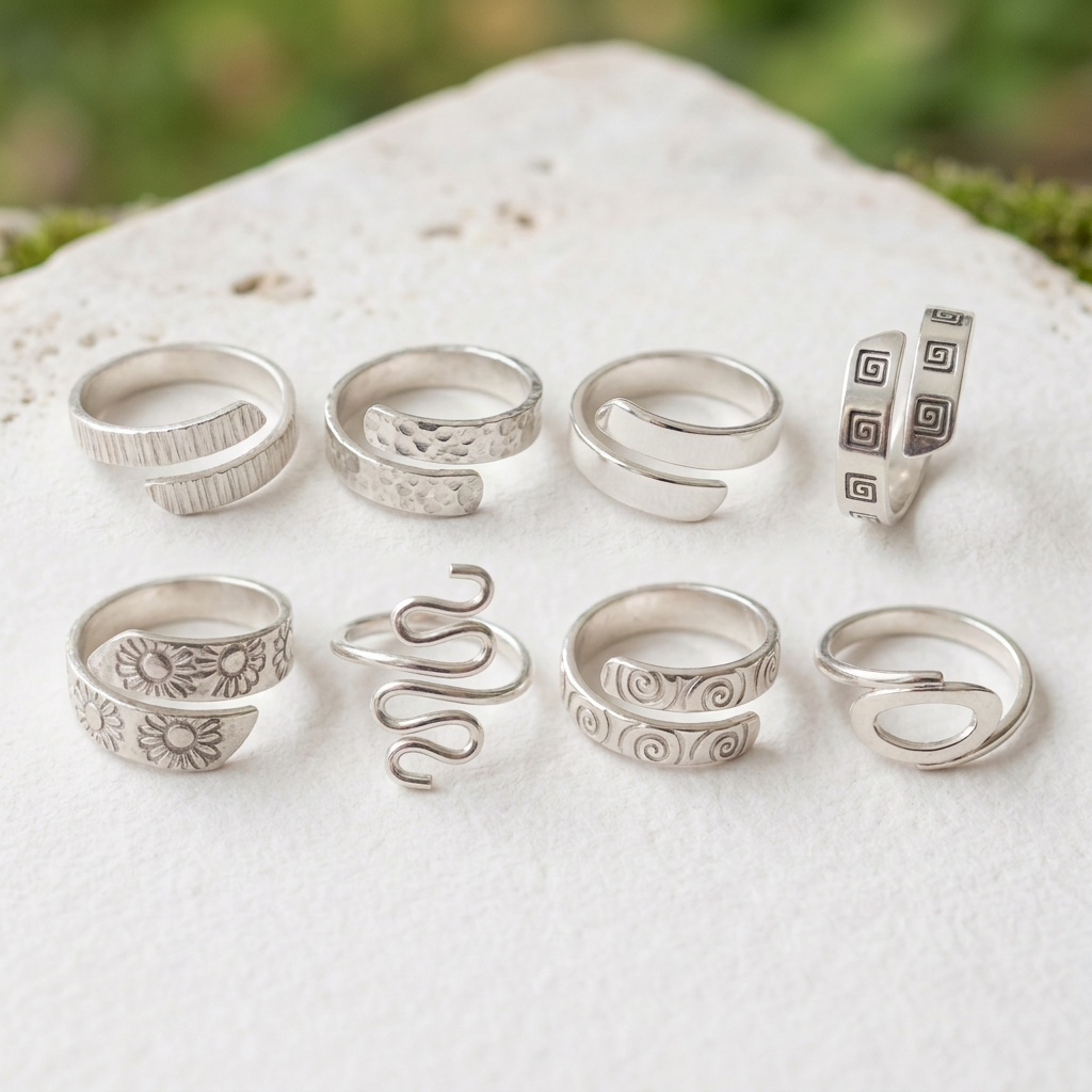 Adjustable ring range on pale outdoor stone with soft greenery
