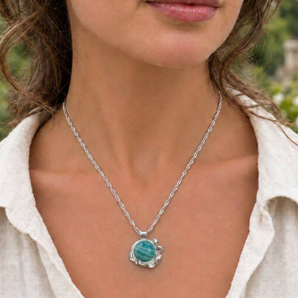 Amazonite outdoor portrait revision with the pendant reduced by 40%