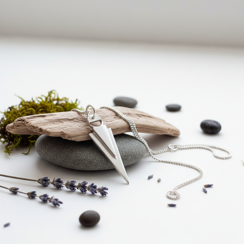 Arrowhead Sterling Silver Pendant on natural surface