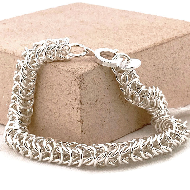 Box Weave Chainmaille Unisex Sterling Silver Bracelet