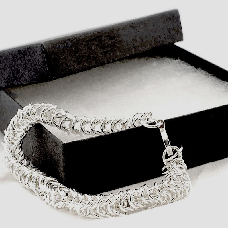 Box Weave Chainmaille Unisex Sterling Silver Bracelet