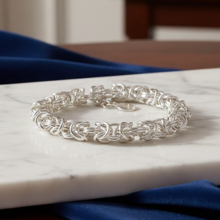 Byzantine Unisex Sterling Silver Bracelet on indoor surface - square