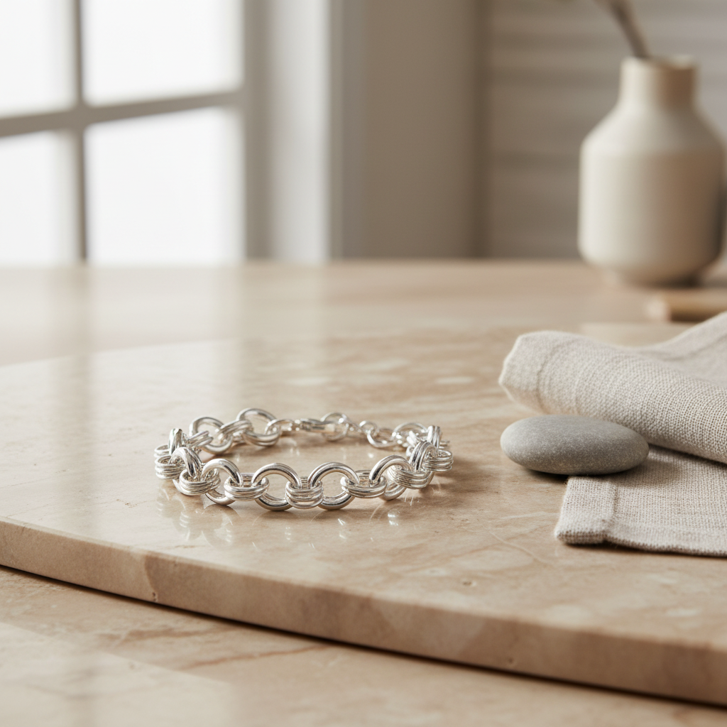 Chunky Triple Link Unisex Bracelet in elegant setting