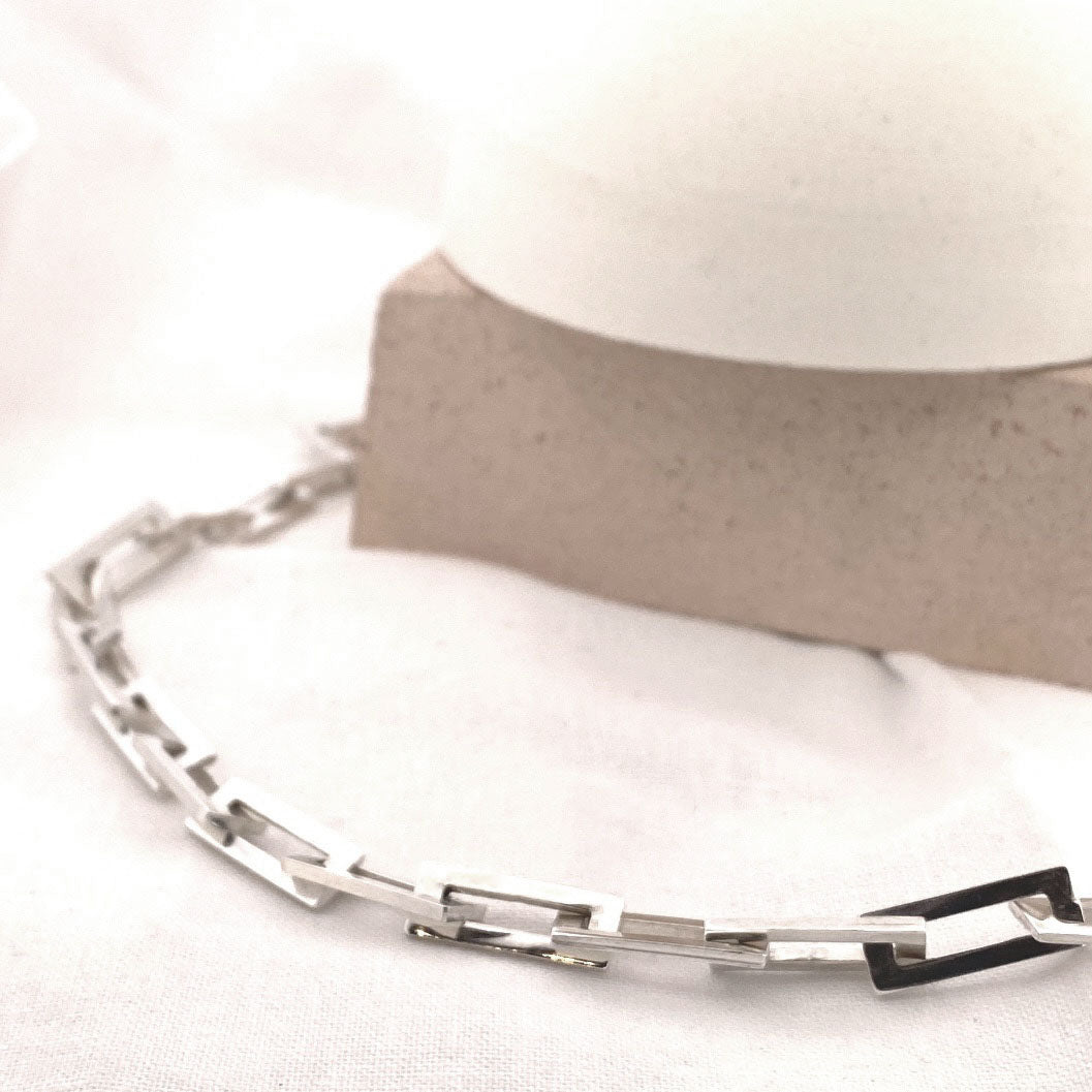 Rectangular Link Chain Unisex Sterling Silver Necklace