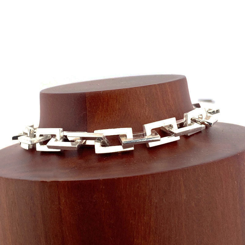 Rectangular Link Chain Unisex Sterling Silver Bracelet
