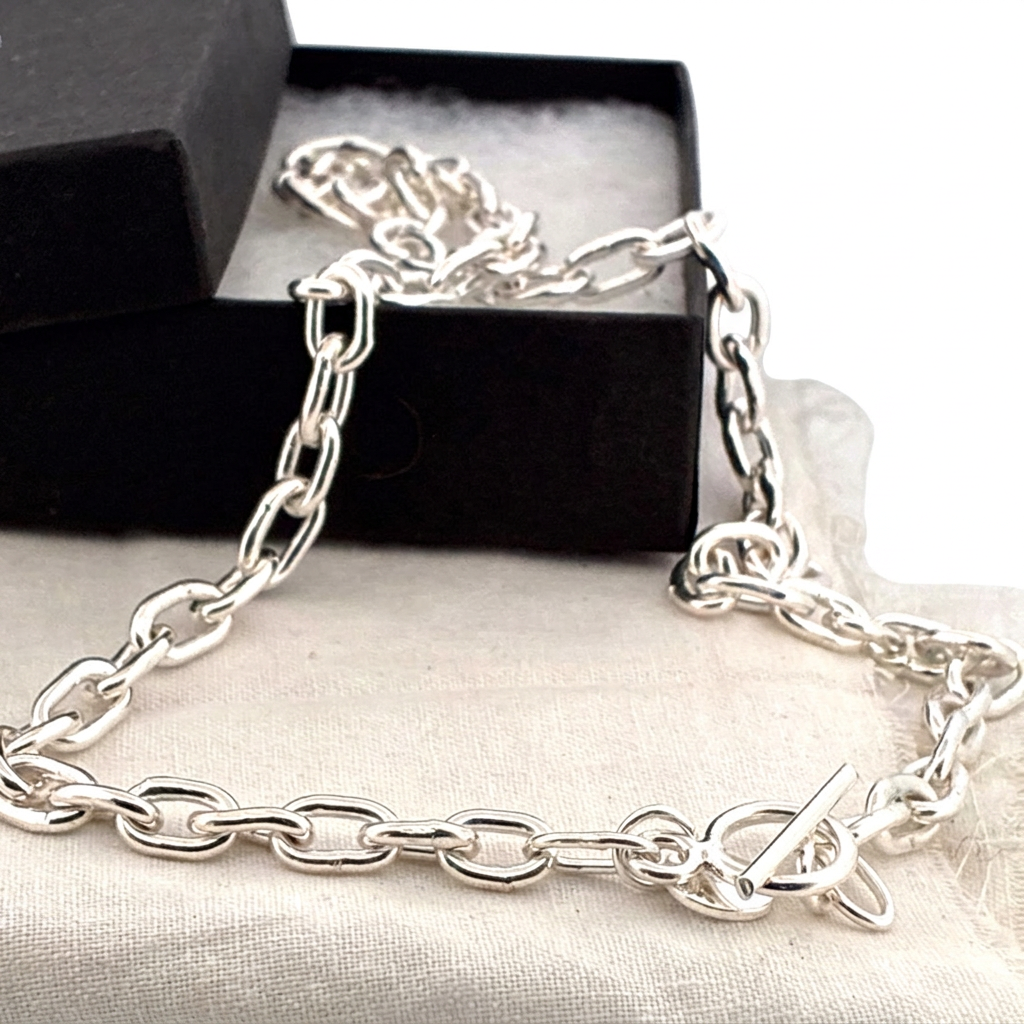 Cleaned necklace close-up with white background