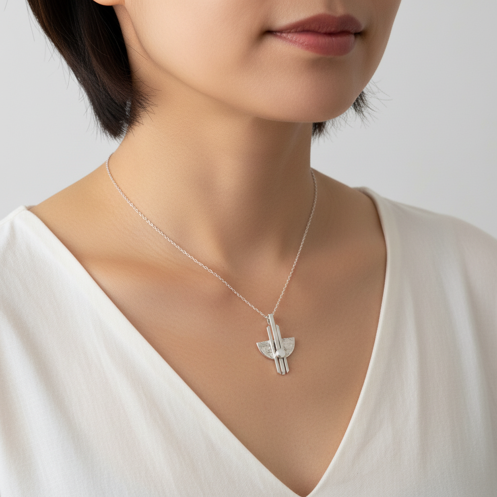 Close-up of neck wearing petite Horizon Pendant