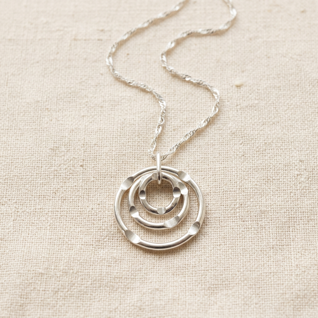 Cornered Ring Pendant on ivory linen