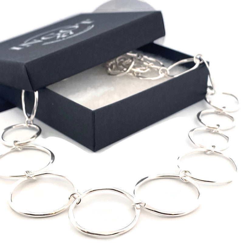 Cornered Ring Sterling Silver  Chain Necklace