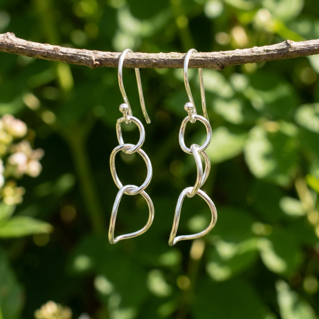 Curved Link earrings on a garden branch