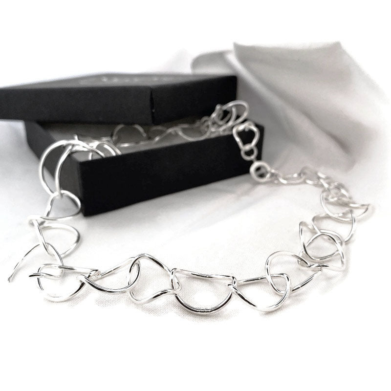 Curved Link Sterling Silver Chain Necklace