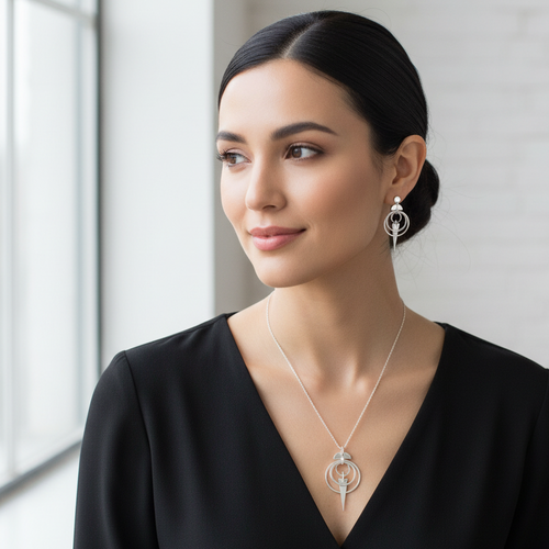 Different woman wearing Avalon Earrings and Pendant set