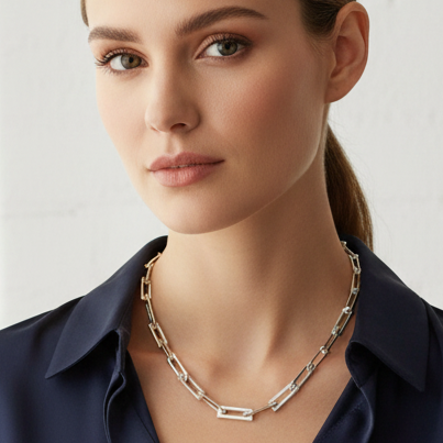 Different woman wearing Chunky Chain Unisex Sterling Silver Necklace - square