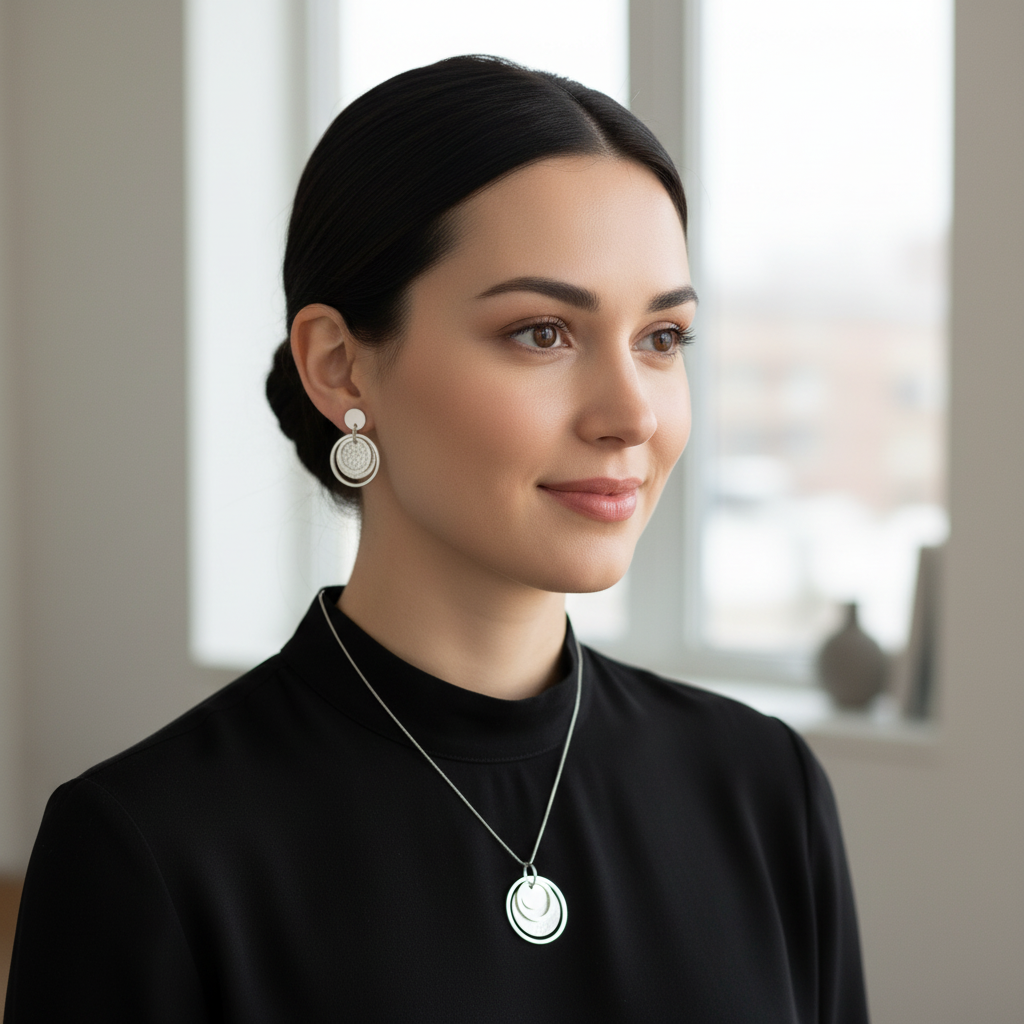 Different woman wearing Nestled Earrings and Pendant set