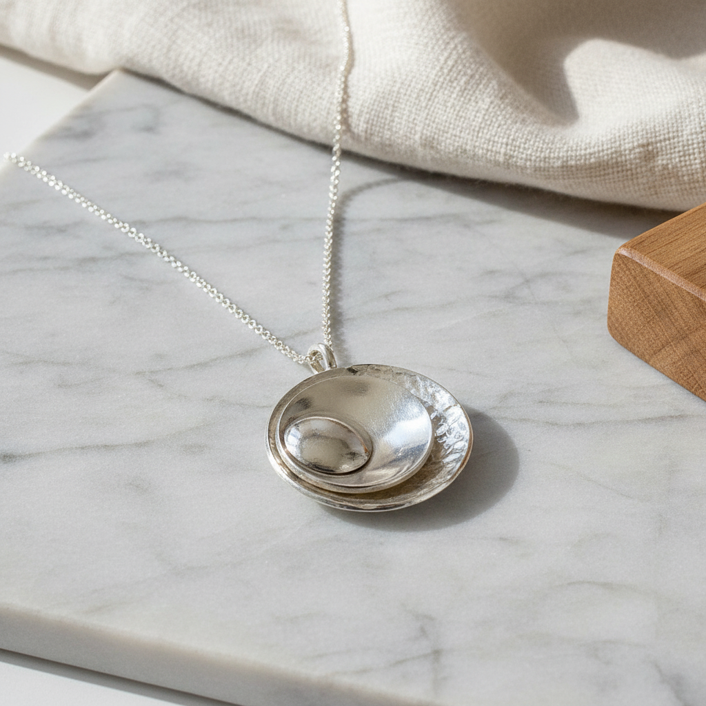 Eclipse Pendant with concave disc on natural indoor surface