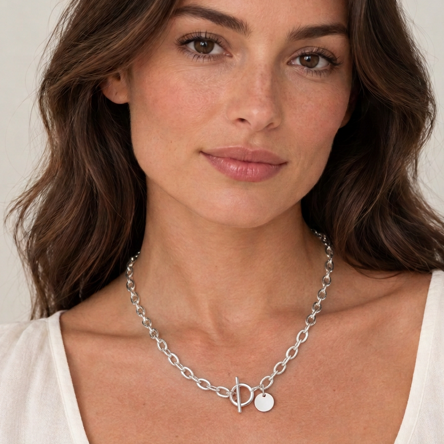 Female model with corrected open oval chain links