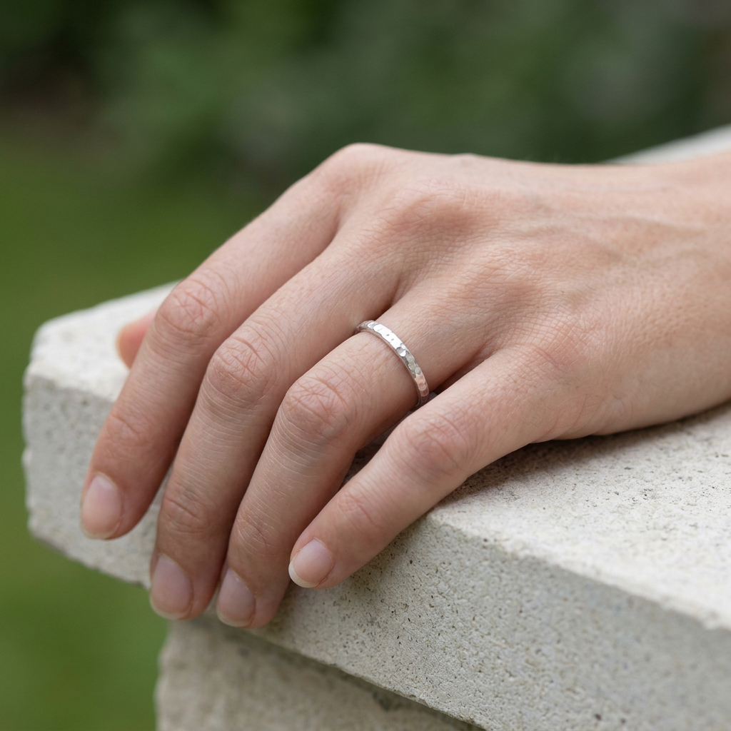 Hammered Textured ring in a new pale-stone setting