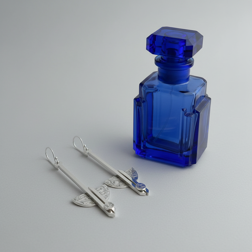 Horizon Earrings with Blue Art Deco Bottle