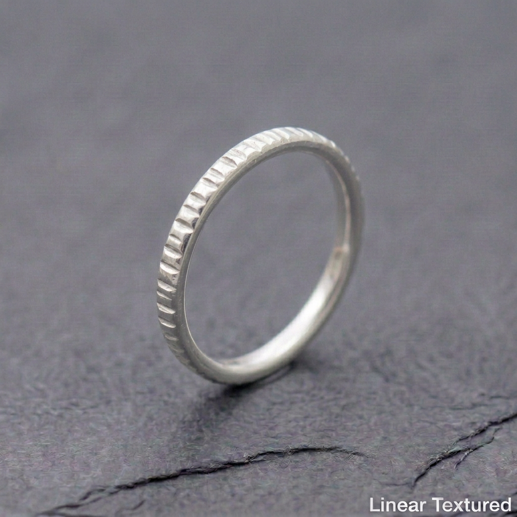 Linear Textured ring on slate, with texture matched to the hand photo