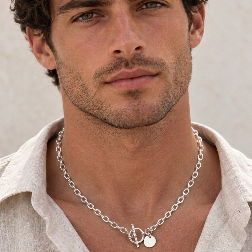 Male model with corrected open oval chain links