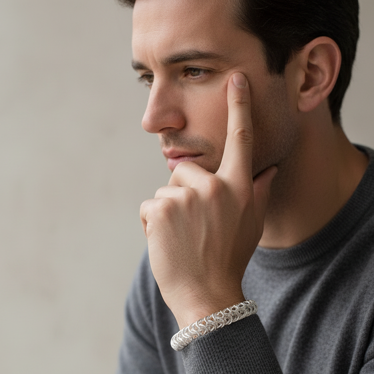 Man Wearing Box Weave Bracelet - Square
