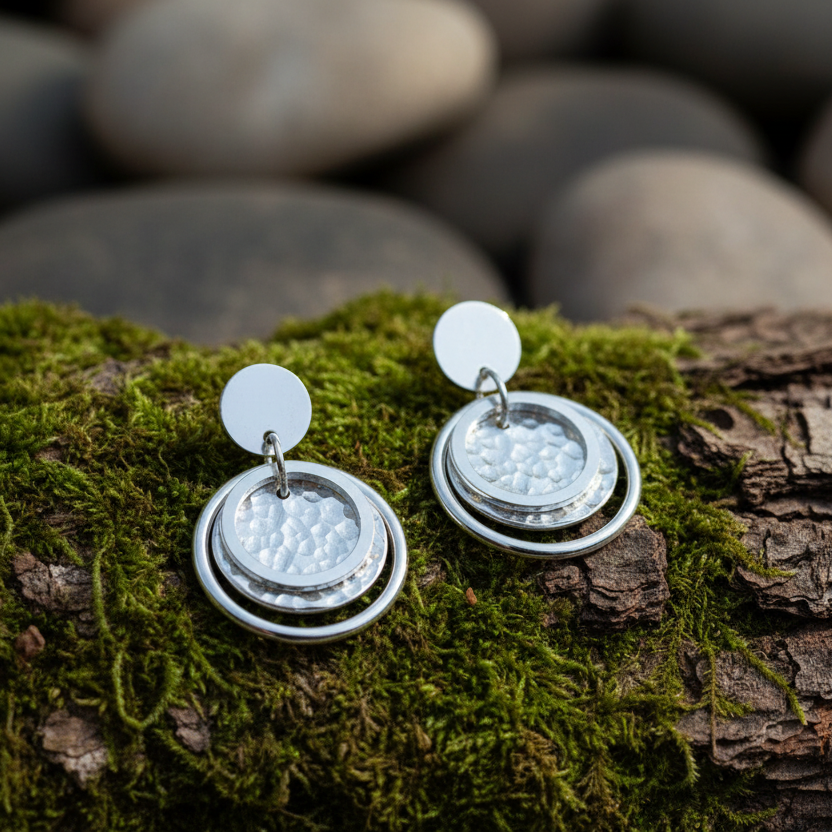 Nestled disc earrings on natural surface