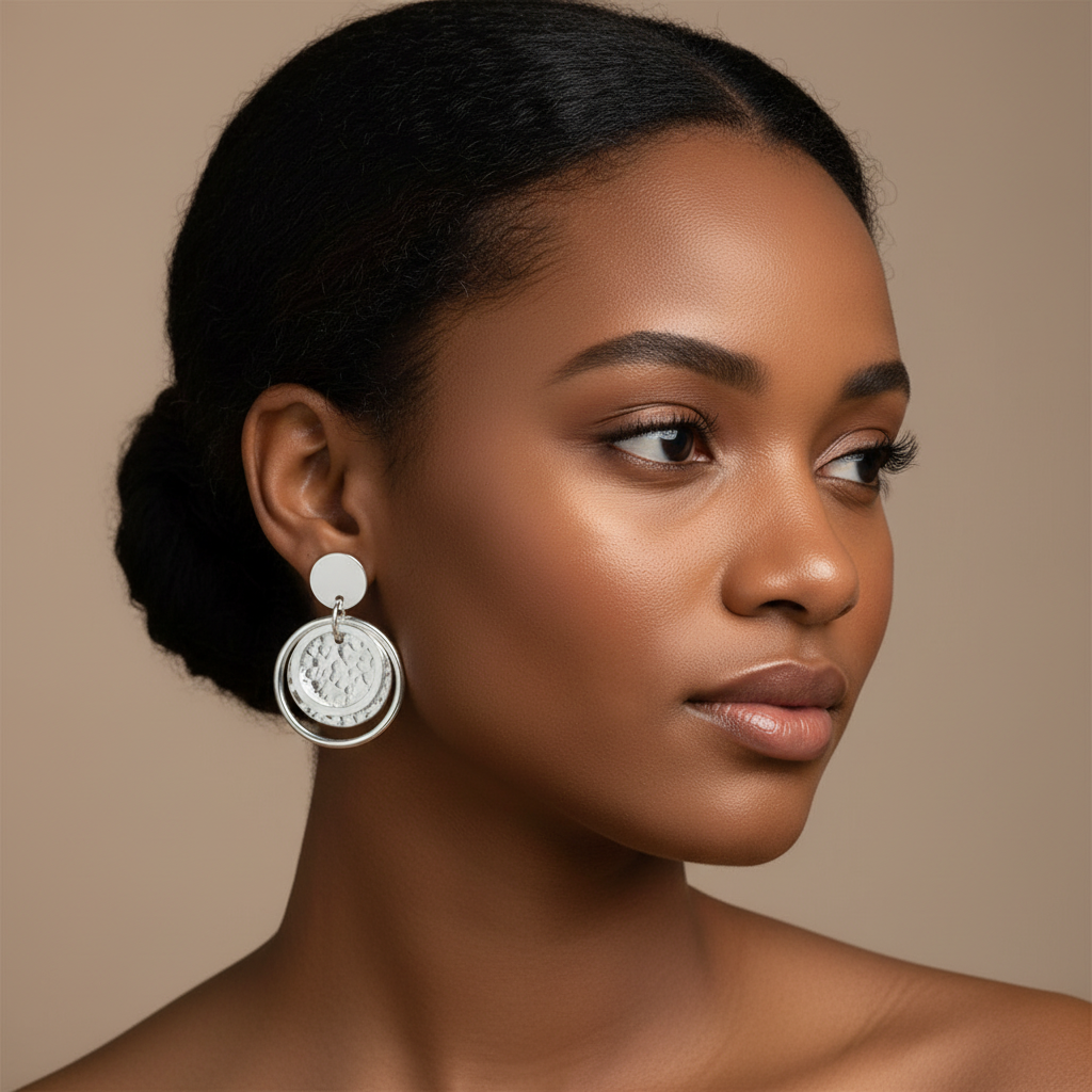 Nestled Disc Earrings with Hammered Centre - African Model