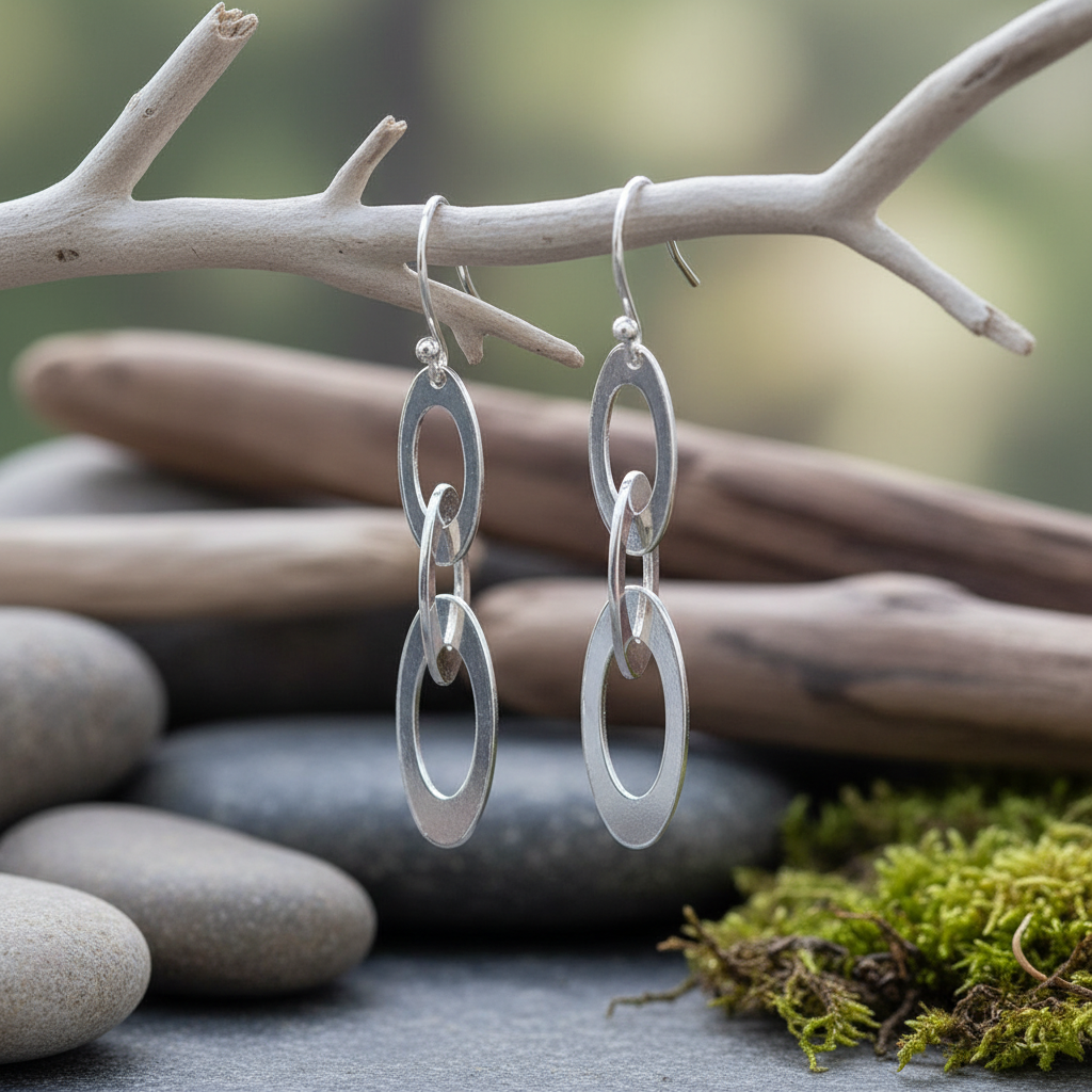 Oval Chain Sterling Silver Earrings in nature