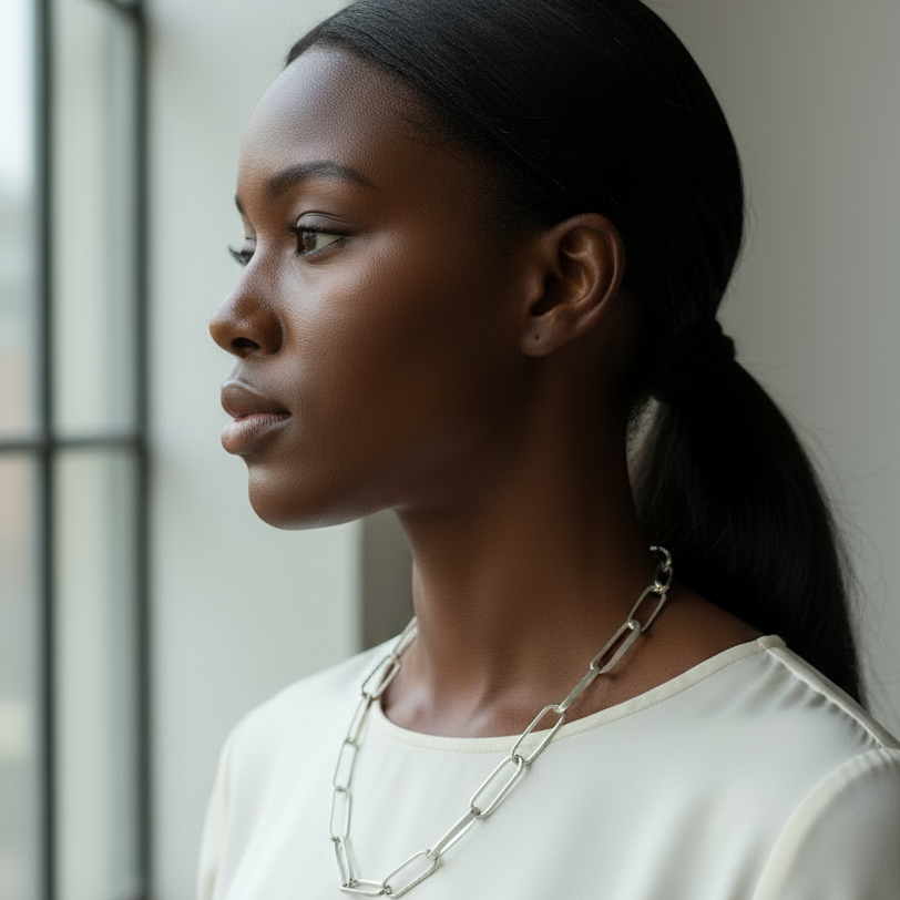 Paper Clip Chain Necklace – Black Woman Side Profile