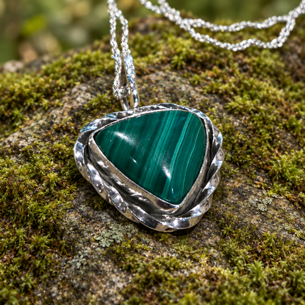 Pendant on mossy stone outdoors