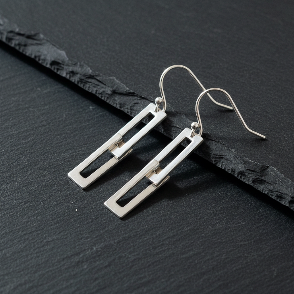 Rectangular Chain Link Sterling Silver Earrings