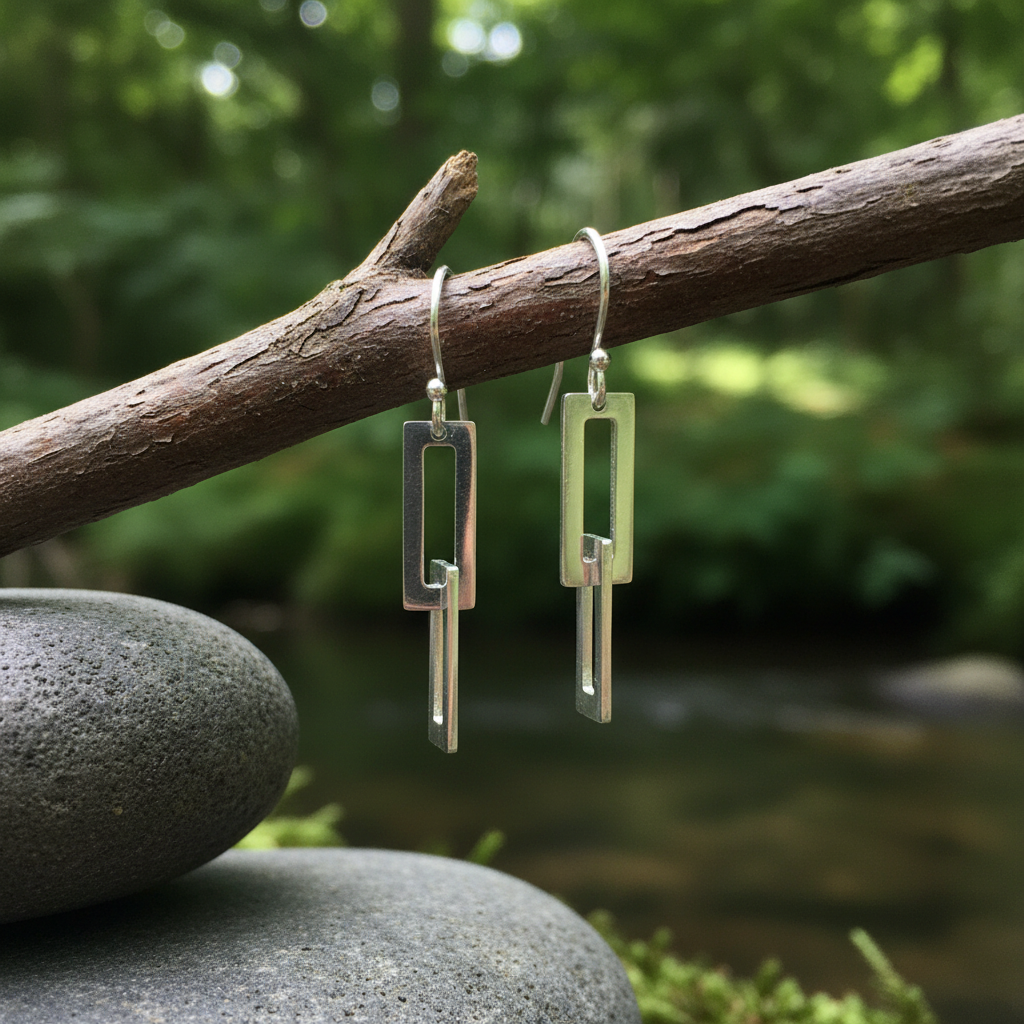 Rectangular Chain Link Sterling Silver Earrings