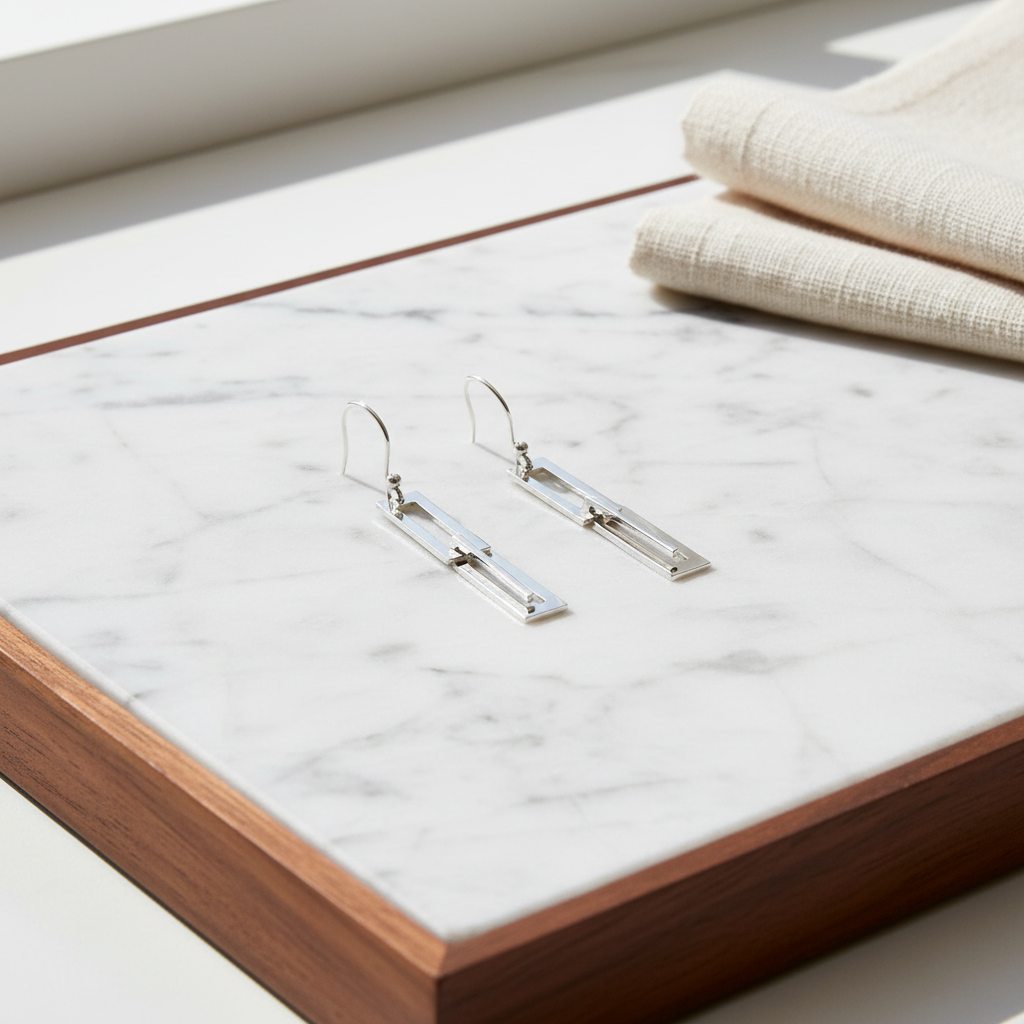 Rectangular Chain Link Sterling Silver Earrings