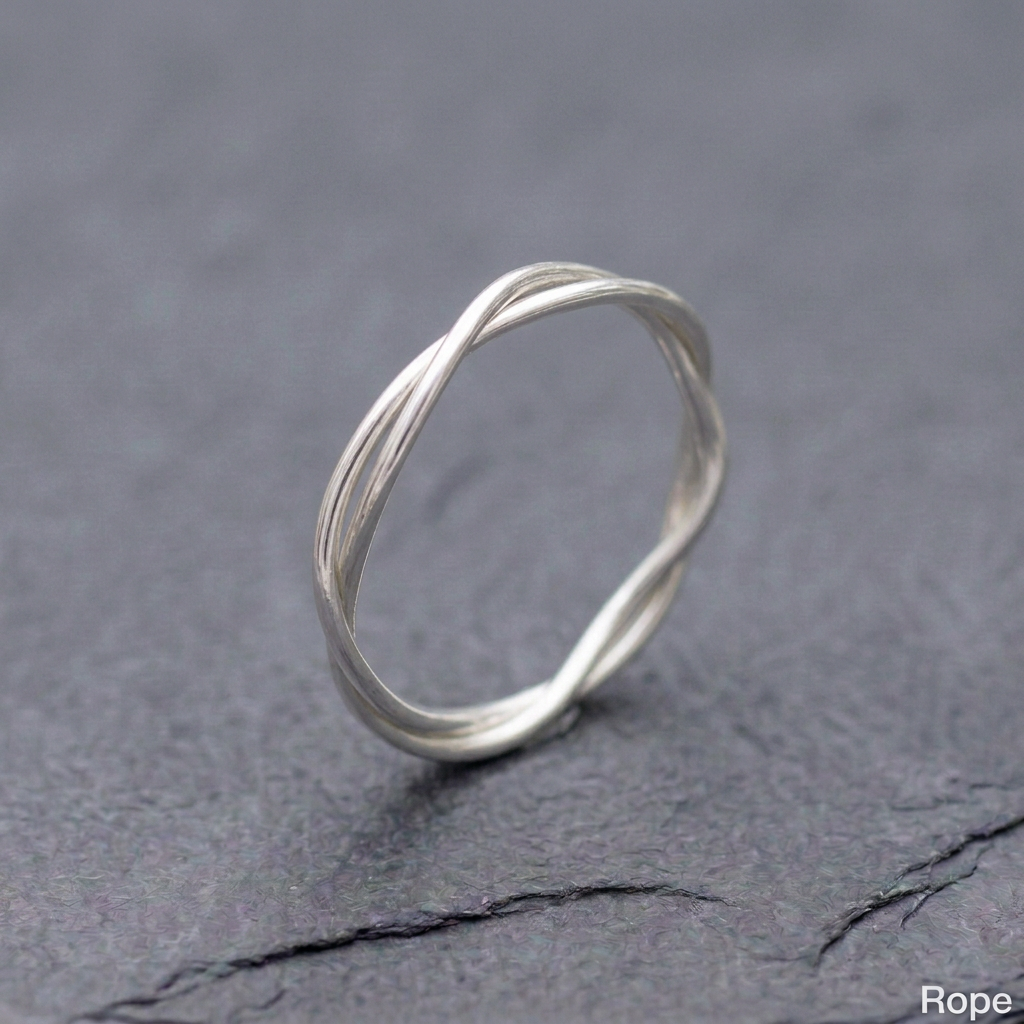 Rope ring with two lightly twisted round wires continuing all the way around