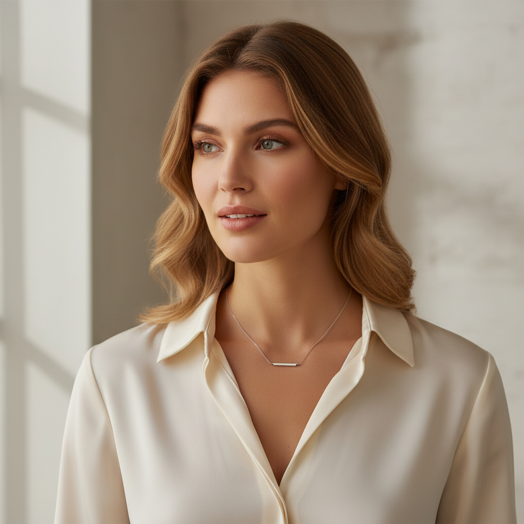 Silver bar pendant - indoor editorial