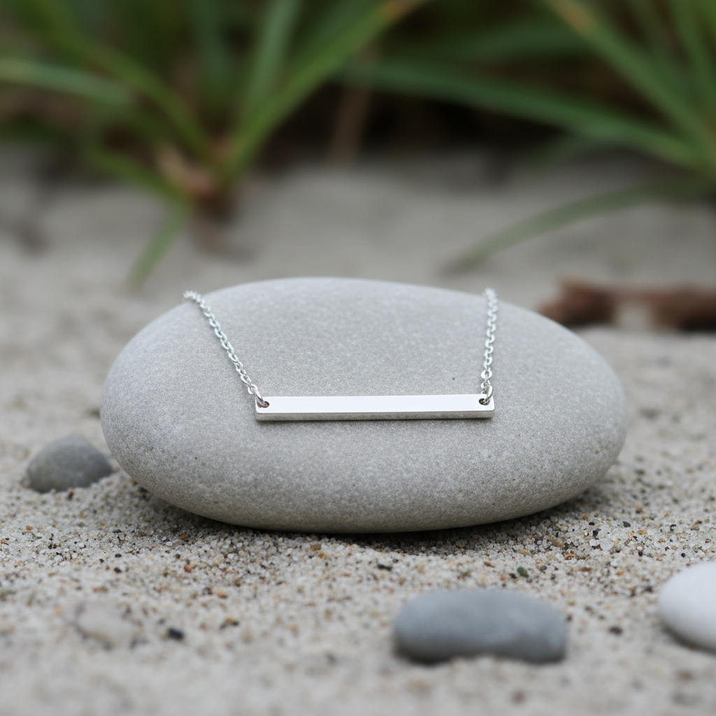 Silver bar pendant - stone draped