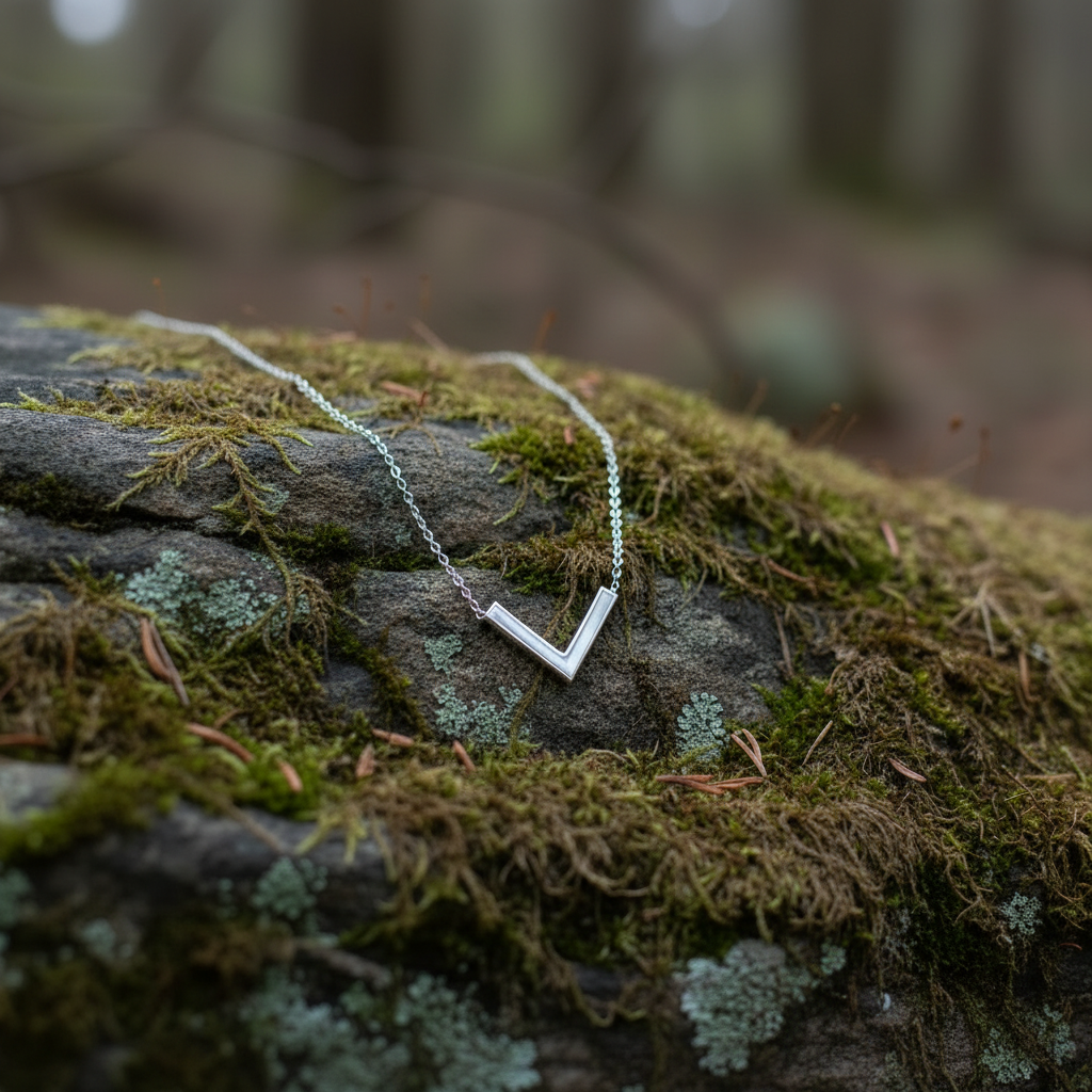 Silver chevron pendant - outdoor square