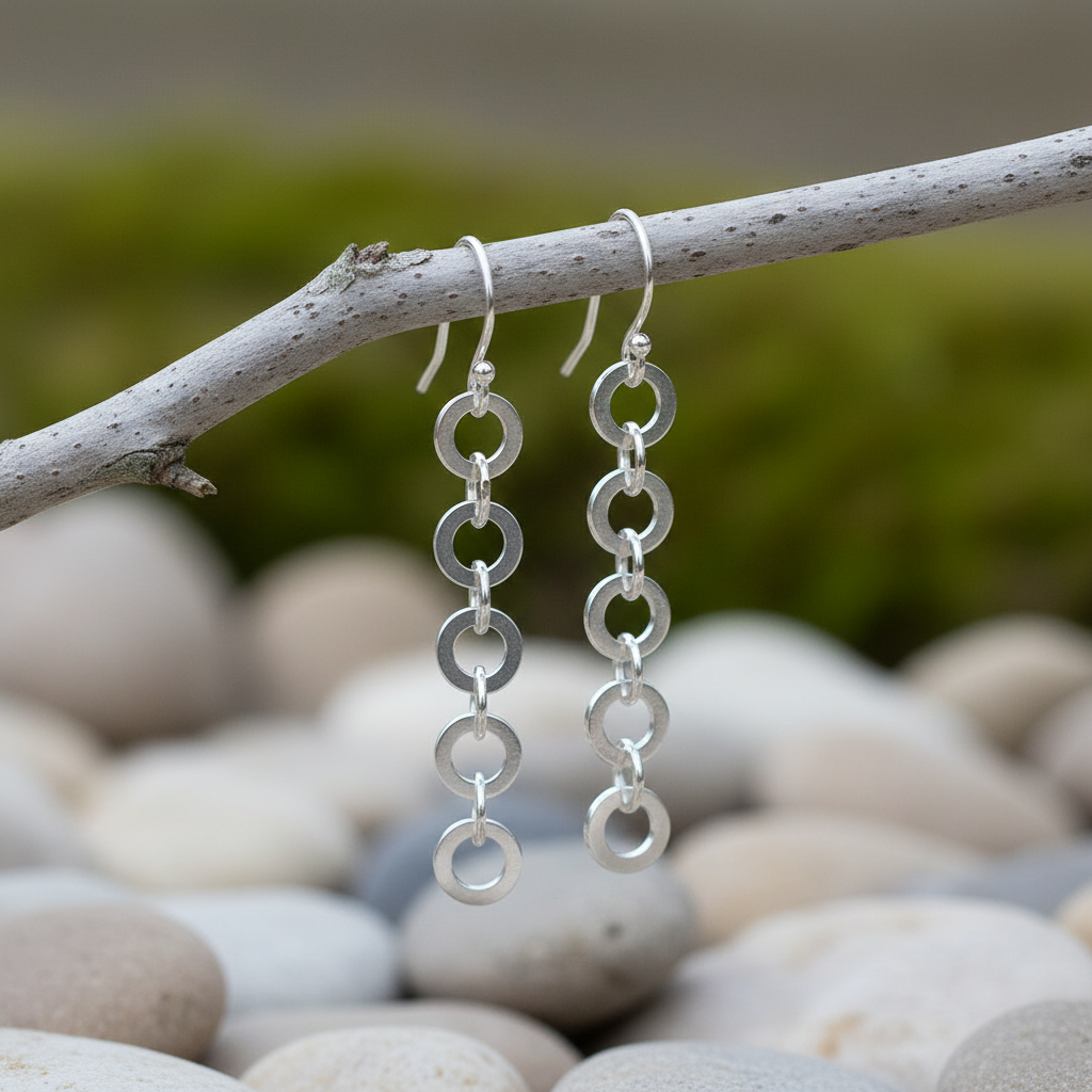 Simply Circles Sterling Silver Drop Earrings