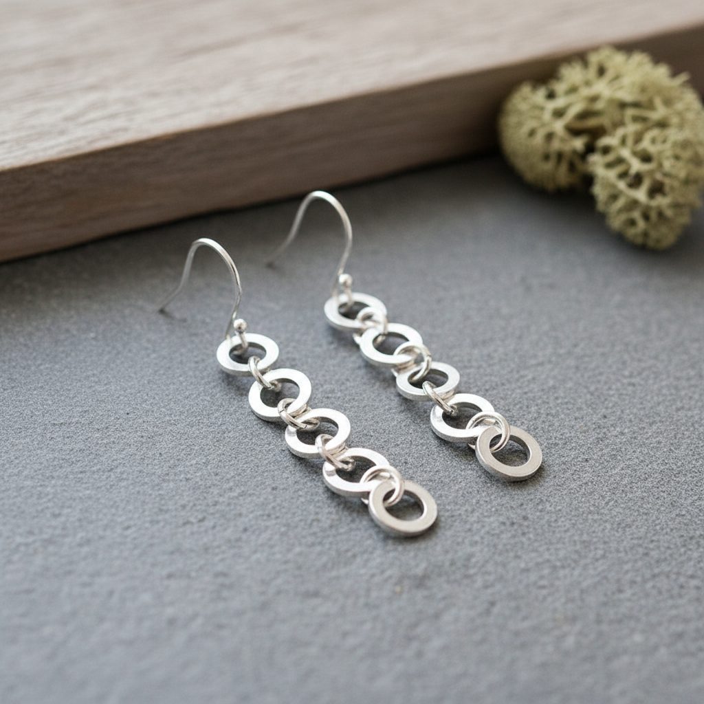 Simply Circles Sterling Silver Drop Earrings