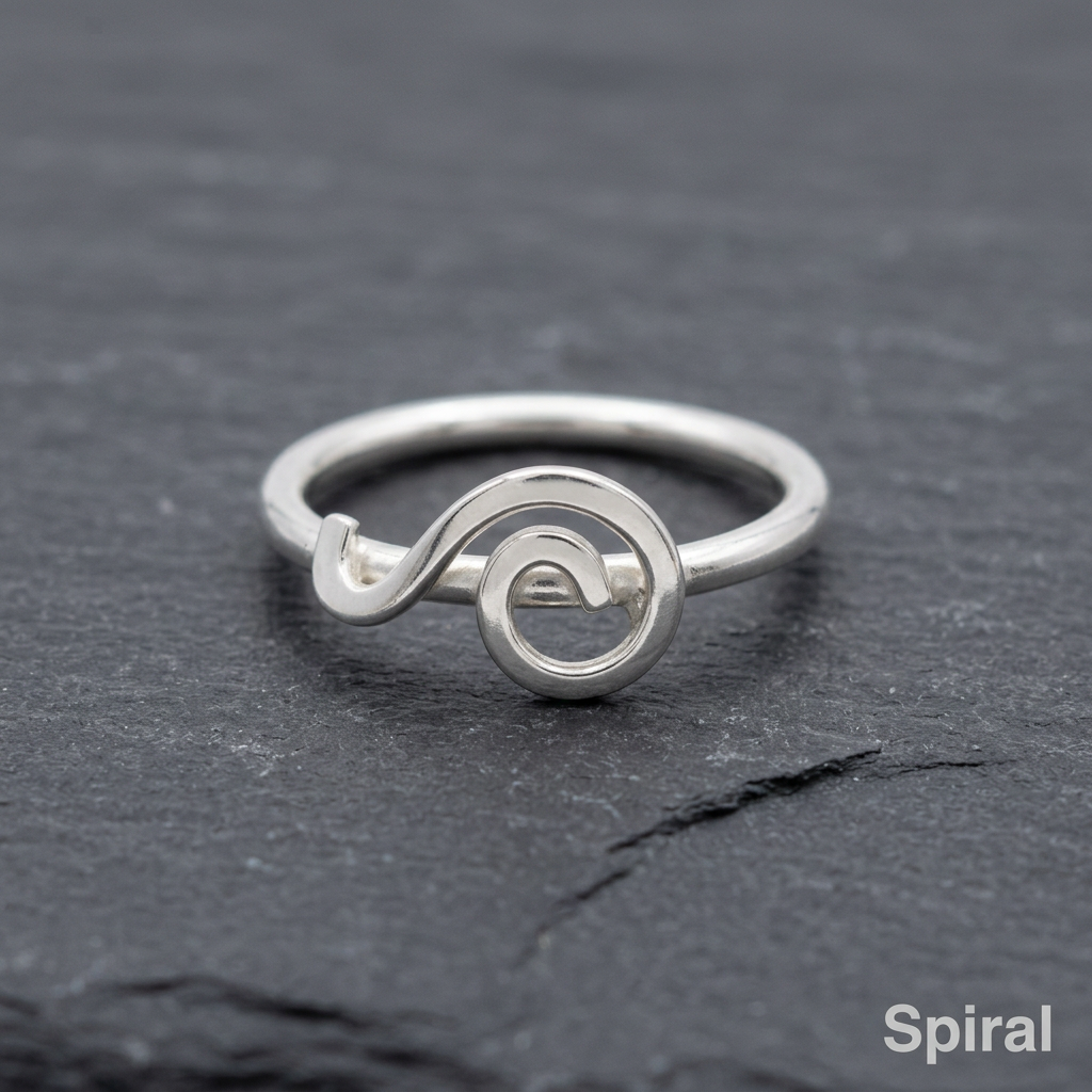 Spiral stacking ring on slate, rebuilt from the three real reference photos