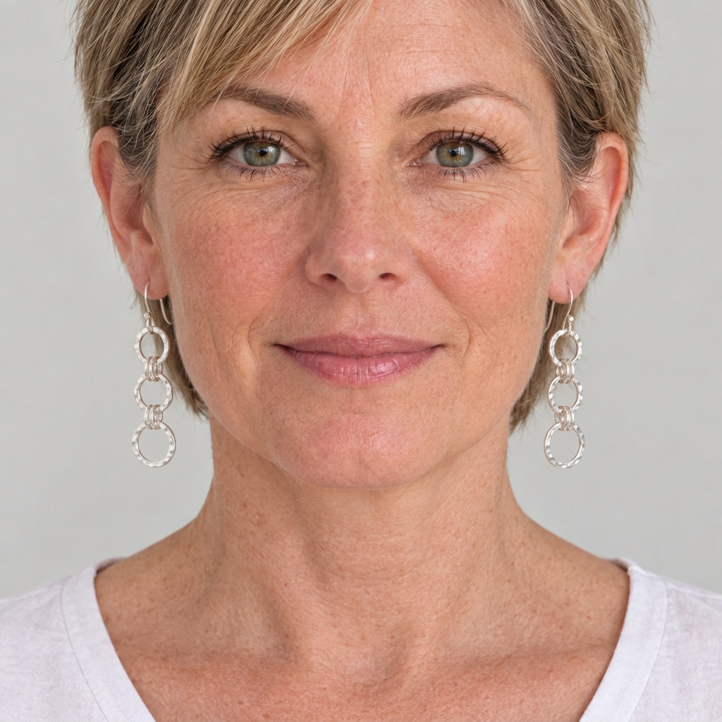 Three-drop earrings adjusted to the real worn scale