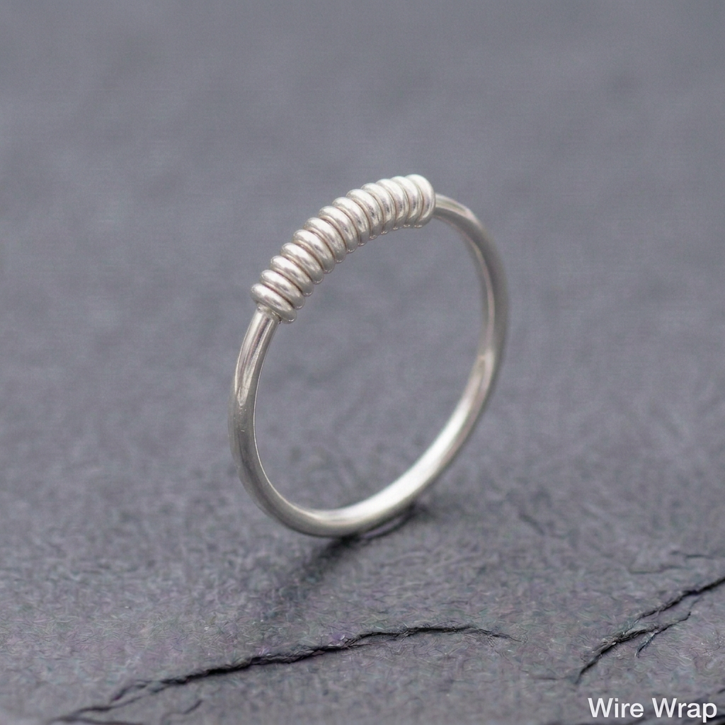 Wire Wrap ring with a round-wire shank throughout and shorter wrapped detail