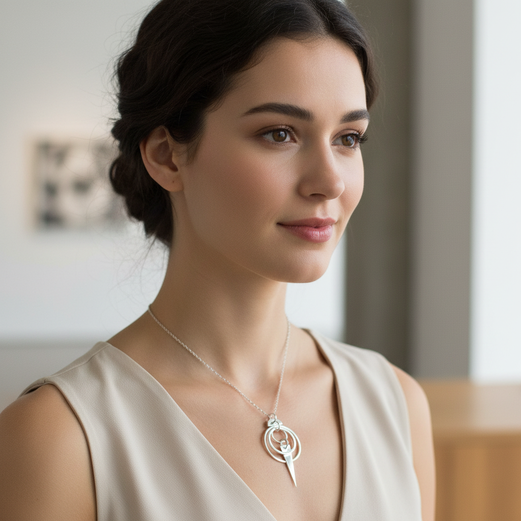 Woman wearing Avalon Sterling Silver Pendant